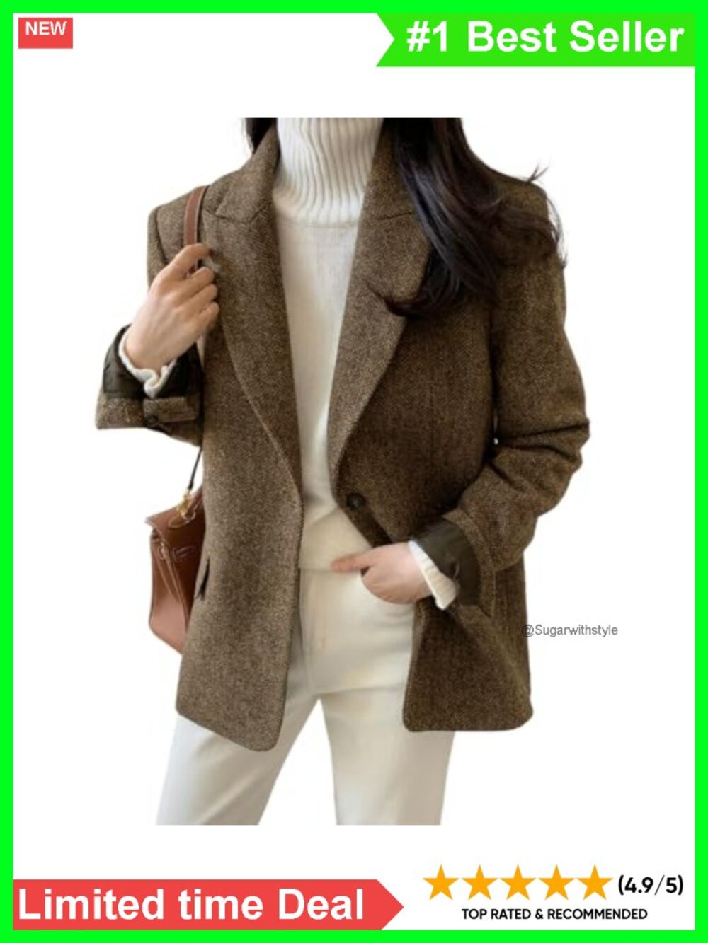 Wool Blend Blazer Jacket Single Breasted Notch Lapel Business Work Coat